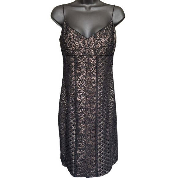 Vintage Lace Mini Dress Sz 6 Black Beige Beaded Whimsygoth Vamp Fairy  Grunge